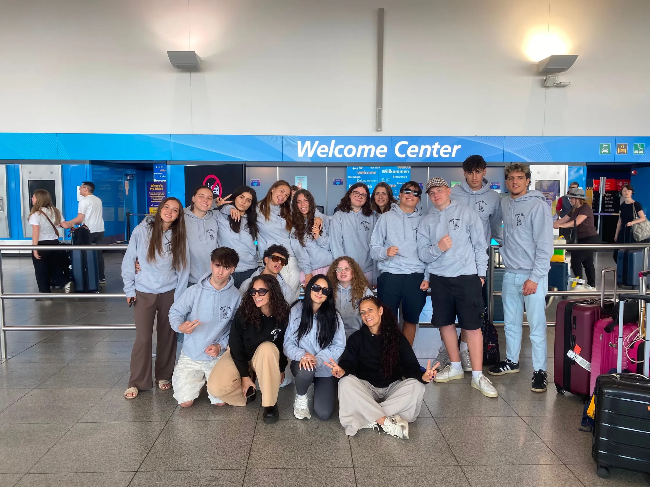 The group arriving at the JFK airport Welcome Center