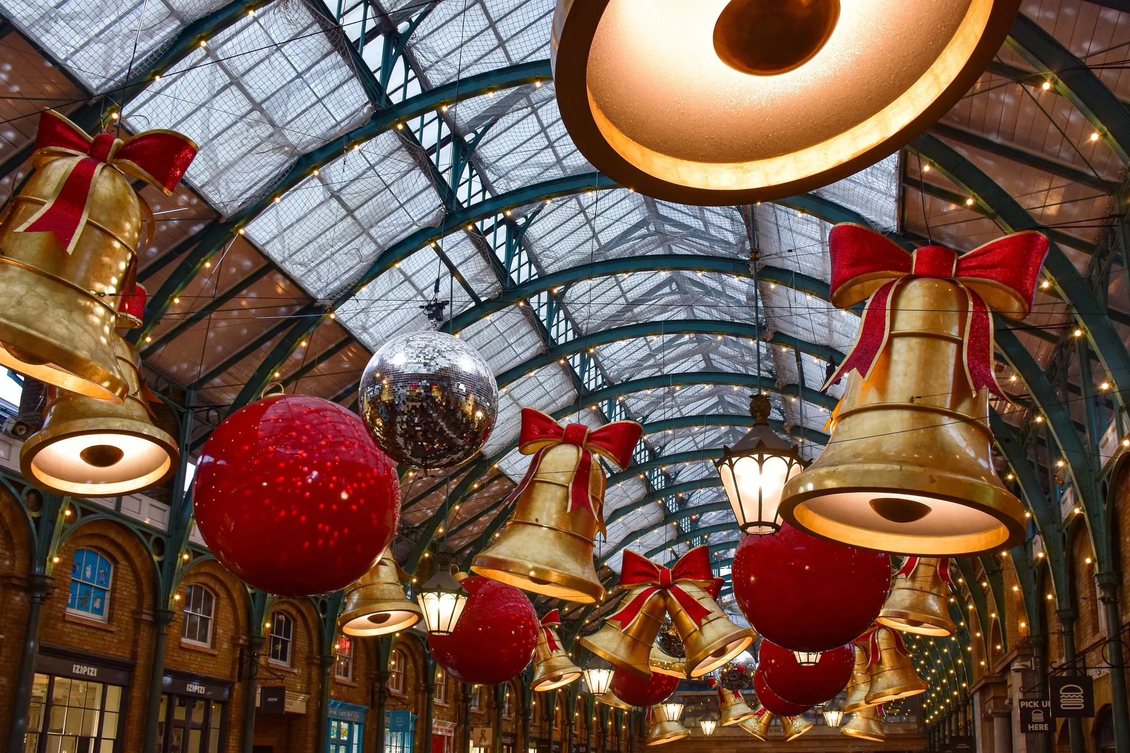 The Christmas decorations under the market roof