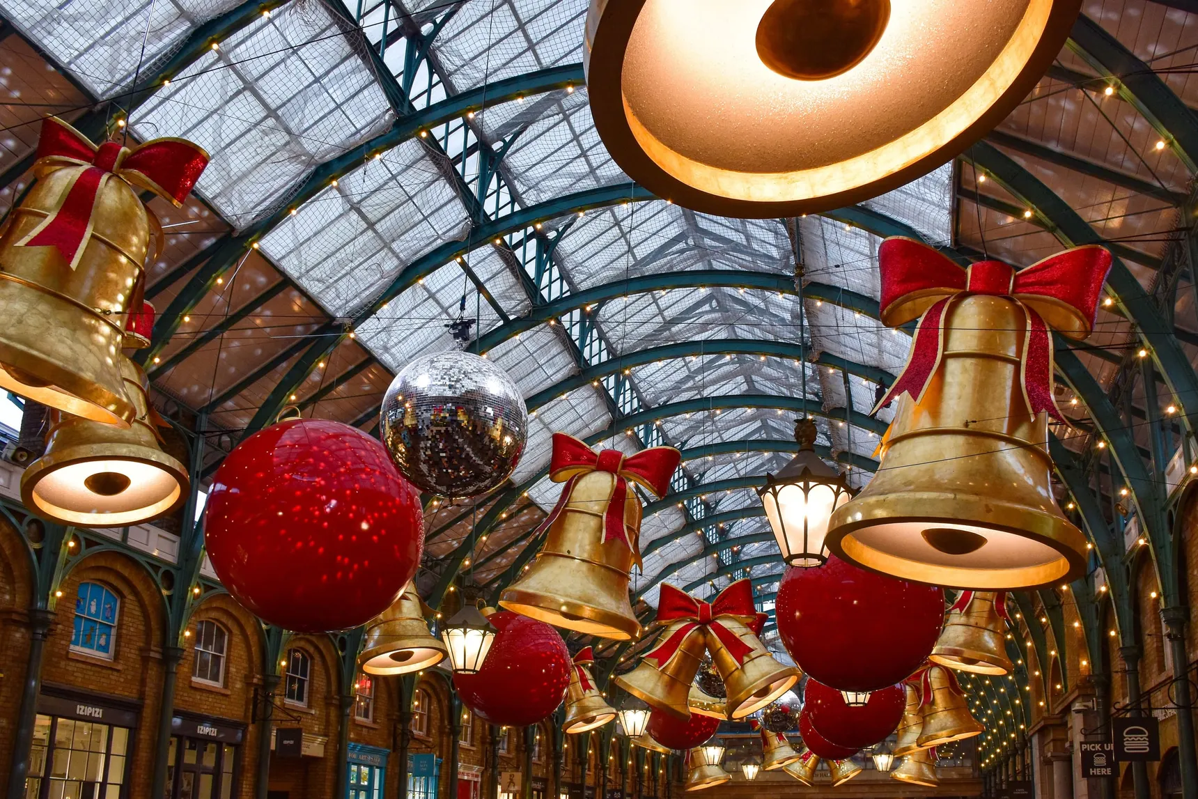 The Christmas decorations under the market roof