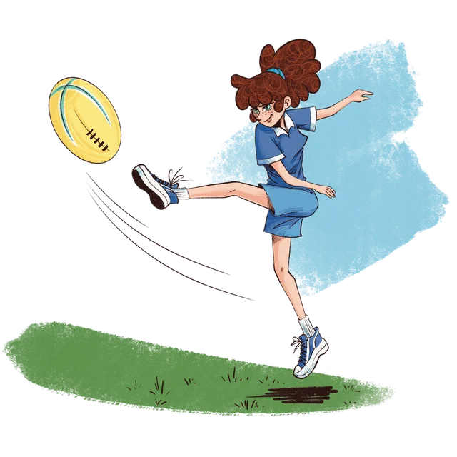 Illustration of a girl kicking a rugby ball